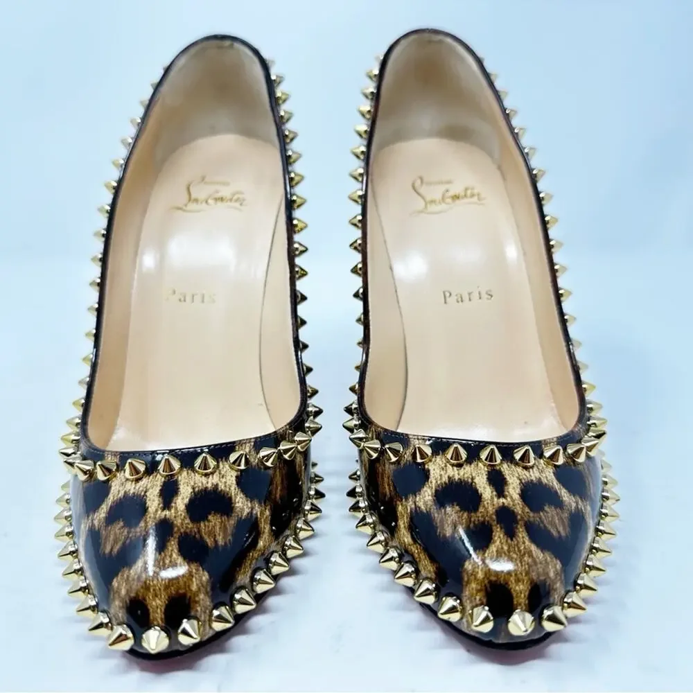 Christian Louboutin Dorispiky Leopard Patent Heels Womens Size EU 37.5
